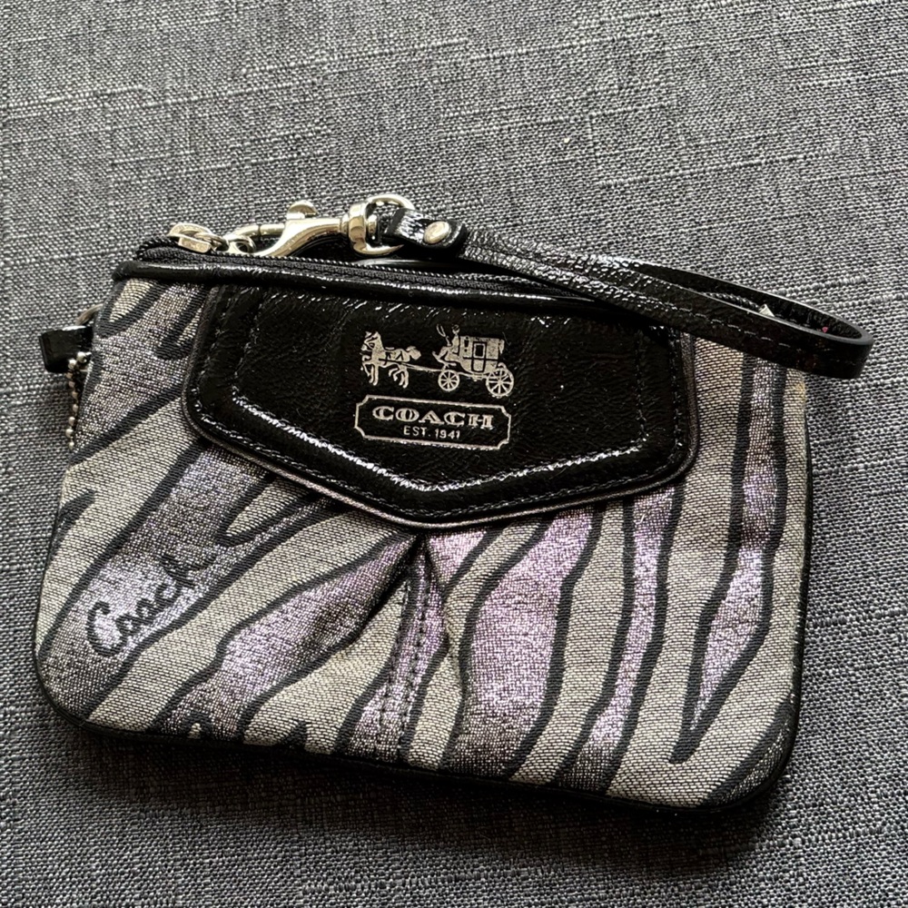 Coach Black and Gray Animal Print Wristlet